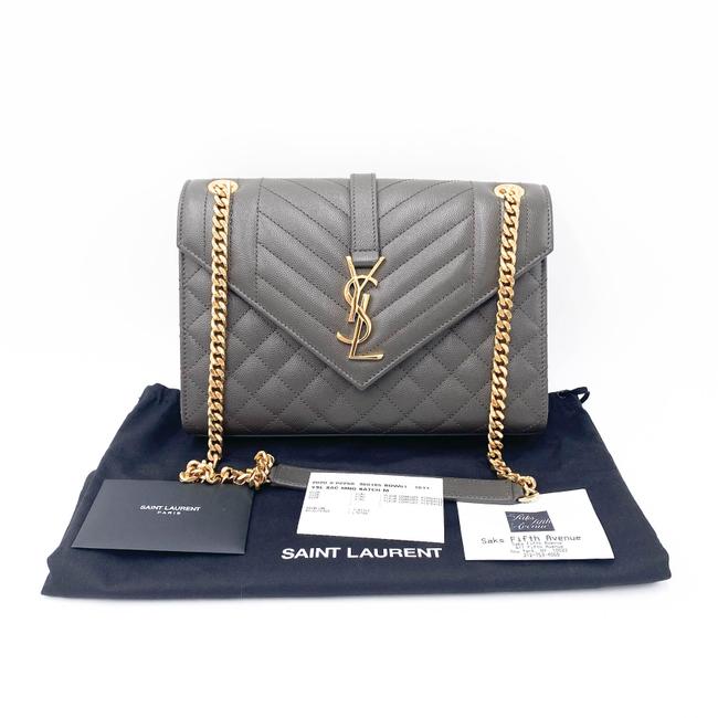Saint Laurent Pebble Medium Envelope Monogram Matelasse Grey Leather Shoulder Bag