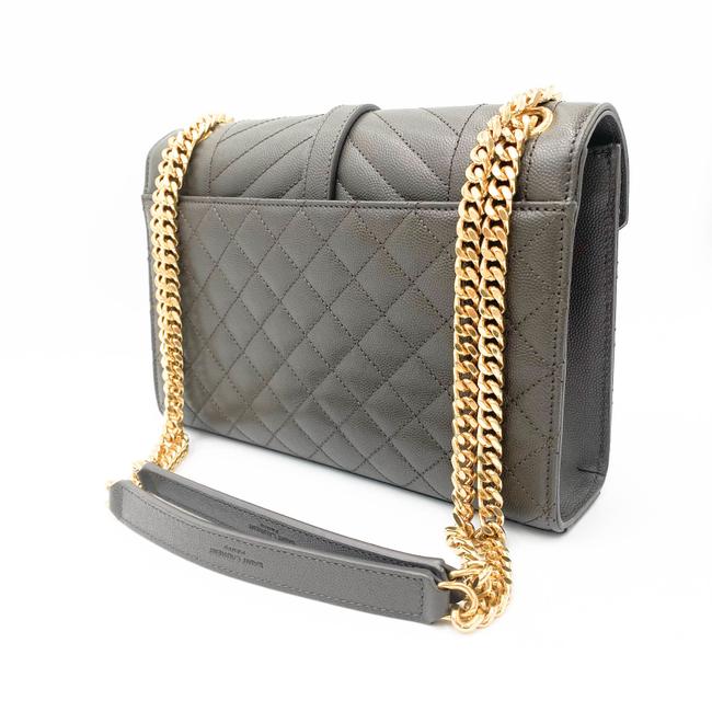 Saint Laurent Pebble Medium Envelope Monogram Matelasse Grey Leather Shoulder Bag