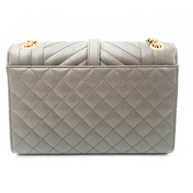 Saint Laurent Pebble Medium Envelope Monogram Matelasse Grey Leather Shoulder Bag
