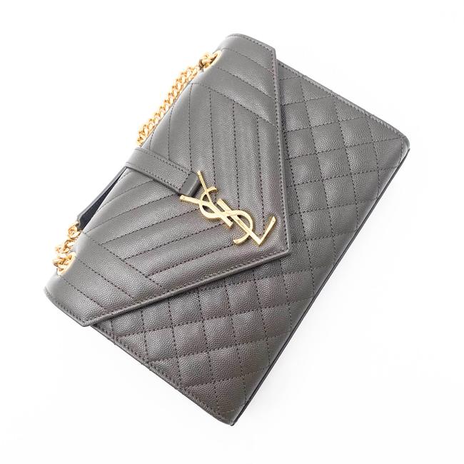 Saint Laurent Pebble Medium Envelope Monogram Matelasse Grey Leather Shoulder Bag