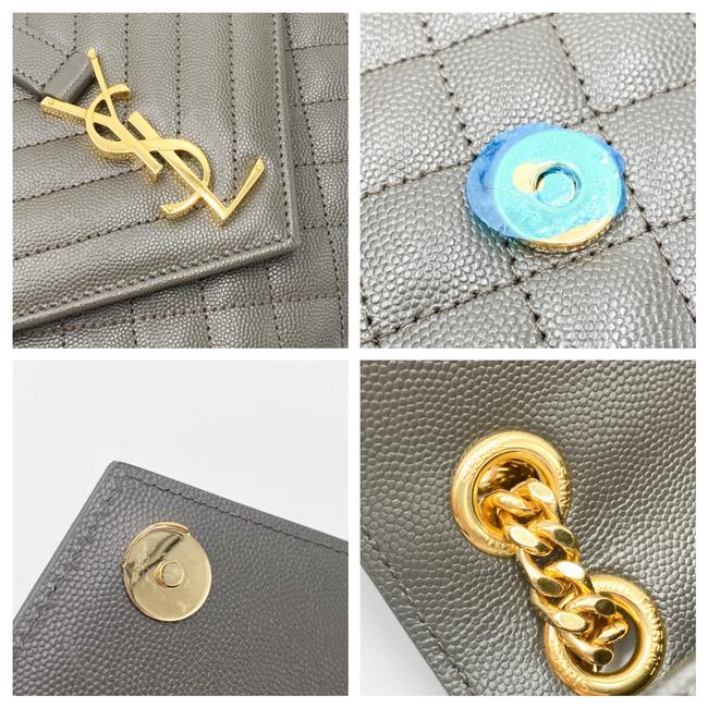 Saint Laurent Pebble Medium Envelope Monogram Matelasse Grey Leather Shoulder Bag