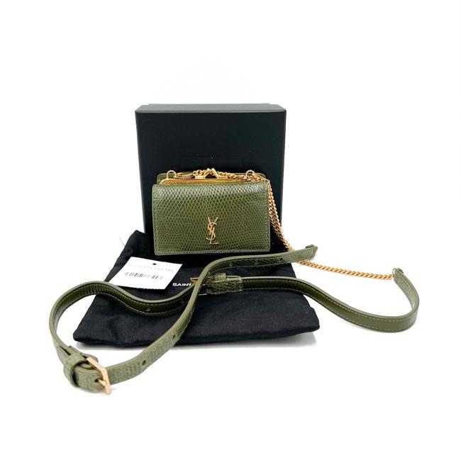 Saint Laurent Rider Military Shiny Chain Monogram Green Calfskin Leather Cross Body Bag