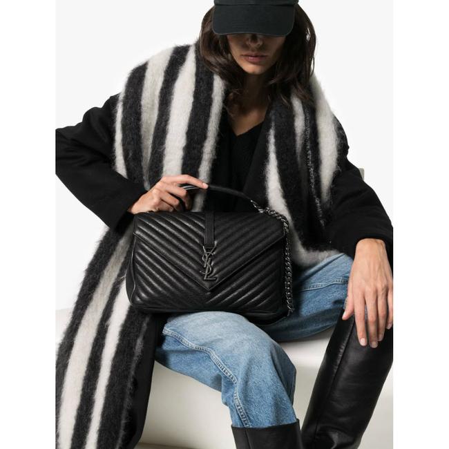 Saint Laurent Sheepskin Matelasse Chevron Monogram Large College Satchel Black Leather Shoulder Bag