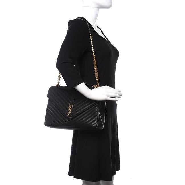 Saint Laurent Sheepskin Matelasse Chevron Monogram Large College Satchel Black Leather Shoulder Bag