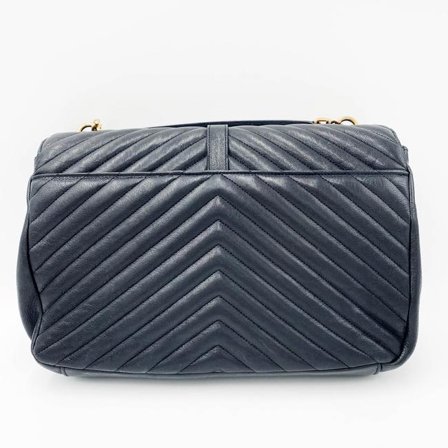 Saint Laurent Sheepskin Matelasse Chevron Monogram Large College Satchel Black Leather Shoulder Bag