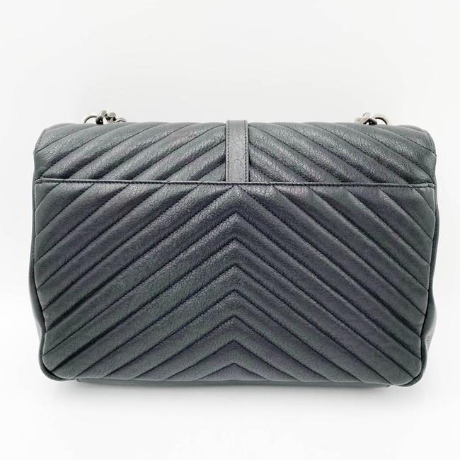 Saint Laurent Sheepskin Matelasse Chevron Monogram Large College Satchel Black Leather Shoulder Bag