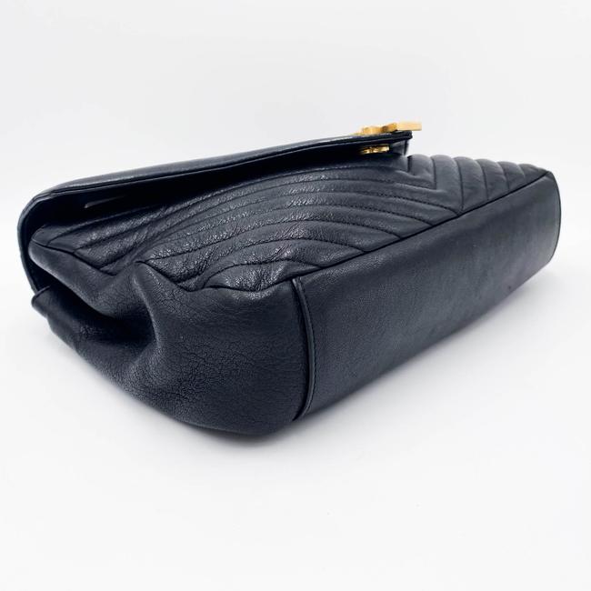 Saint Laurent Sheepskin Matelasse Chevron Monogram Large College Satchel Black Leather Shoulder Bag