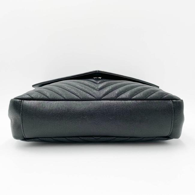 Saint Laurent Sheepskin Matelasse Chevron Monogram Large College Satchel Black Leather Shoulder Bag