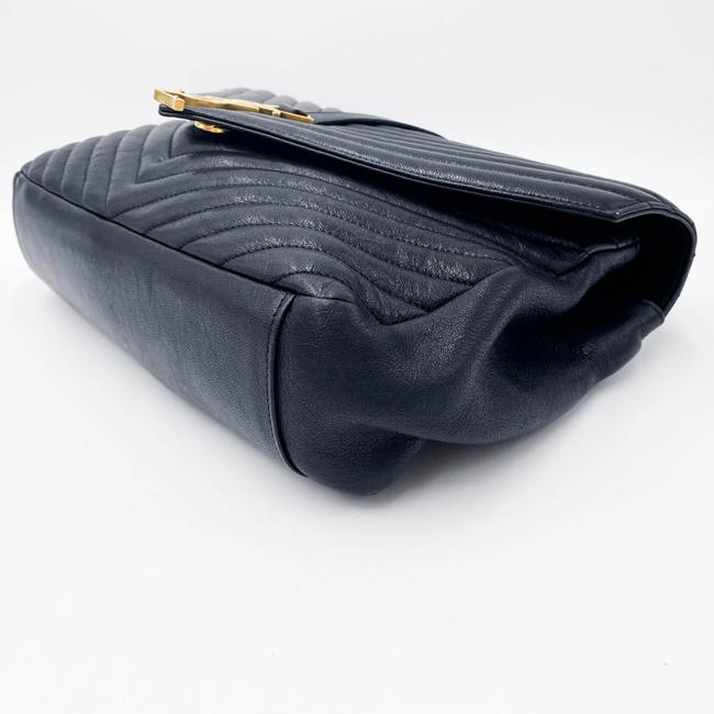 Saint Laurent Sheepskin Matelasse Chevron Monogram Large College Satchel Black Leather Shoulder Bag