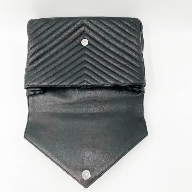 Saint Laurent Sheepskin Matelasse Chevron Monogram Large College Satchel Black Leather Shoulder Bag