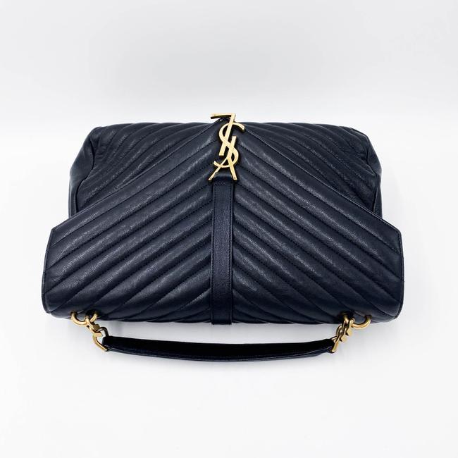 Saint Laurent Sheepskin Matelasse Chevron Monogram Large College Satchel Black Leather Shoulder Bag