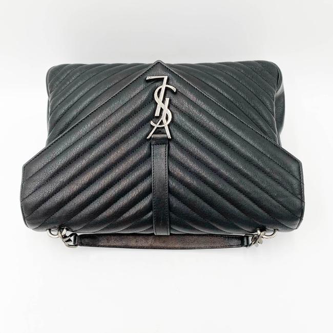 Saint Laurent Sheepskin Matelasse Chevron Monogram Large College Satchel Black Leather Shoulder Bag