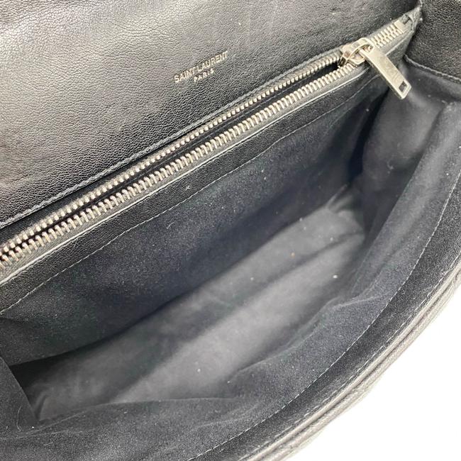 Saint Laurent Sheepskin Matelasse Chevron Monogram Large College Satchel Black Leather Shoulder Bag