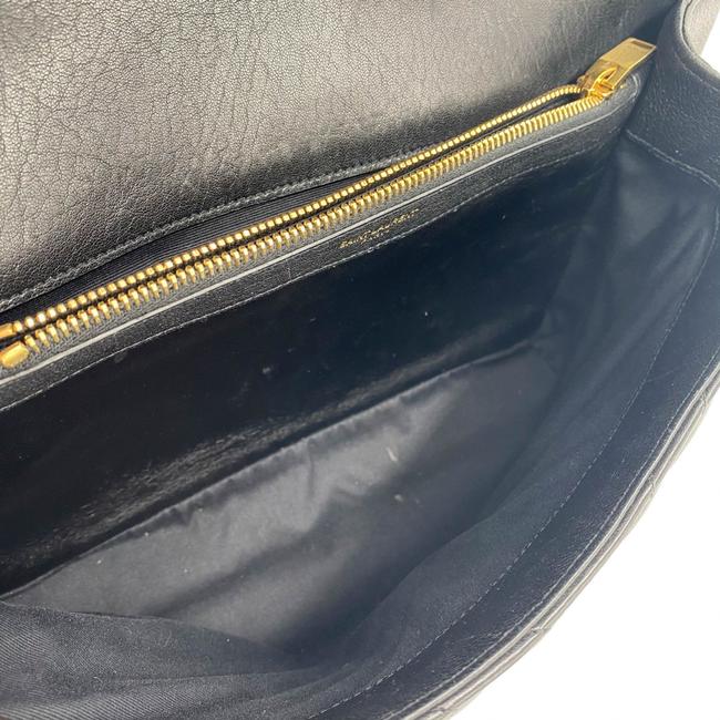 Saint Laurent Sheepskin Matelasse Chevron Monogram Large College Satchel Black Leather Shoulder Bag