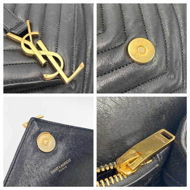 Saint Laurent Sheepskin Matelasse Chevron Monogram Large College Satchel Black Leather Shoulder Bag