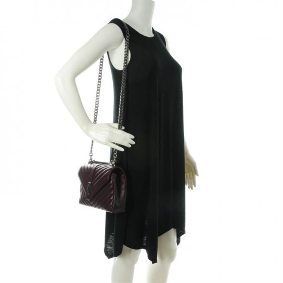 Saint Laurent Sheepskin Matelasse Chevron Monogram Medium College Amaranto Burgundy Leather Shoulder Bag