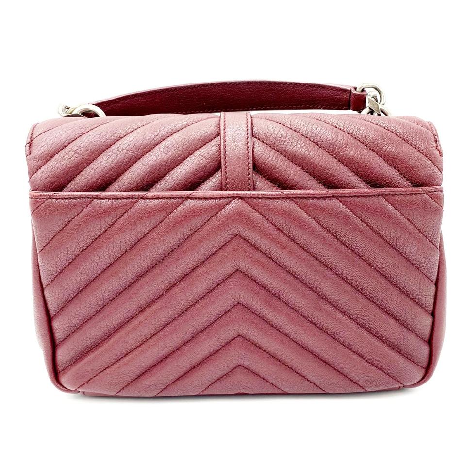 Saint Laurent Sheepskin Matelasse Chevron Monogram Medium College Amaranto Burgundy Leather Shoulder Bag
