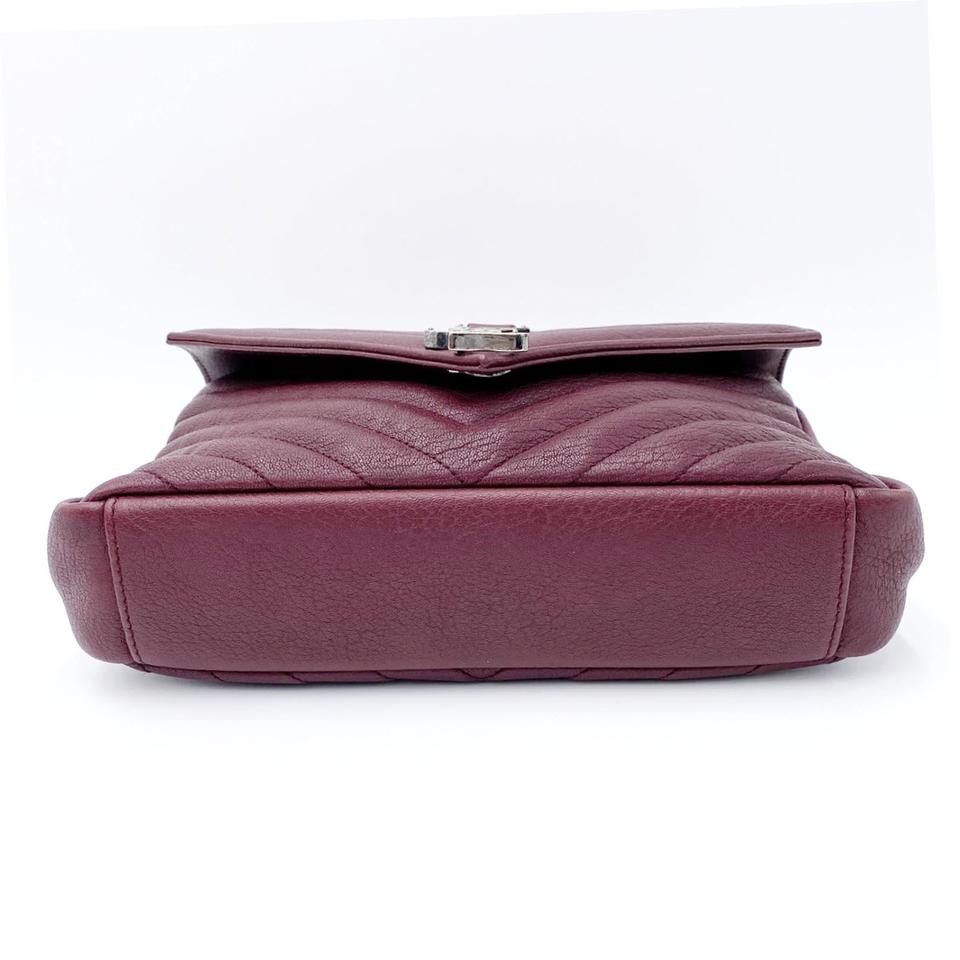 Saint Laurent Sheepskin Matelasse Chevron Monogram Medium College Amaranto Burgundy Leather Shoulder Bag