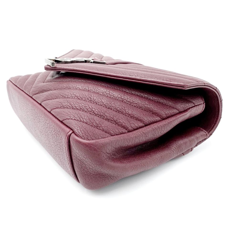 Saint Laurent Sheepskin Matelasse Chevron Monogram Medium College Amaranto Burgundy Leather Shoulder Bag