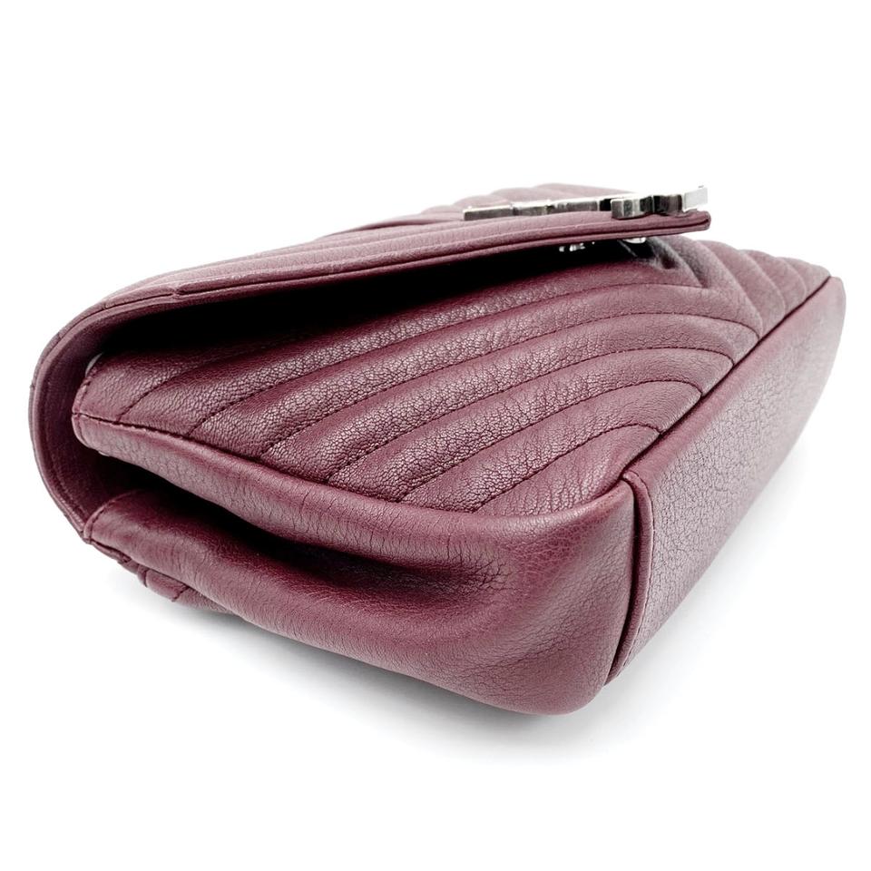 Saint Laurent Sheepskin Matelasse Chevron Monogram Medium College Amaranto Burgundy Leather Shoulder Bag