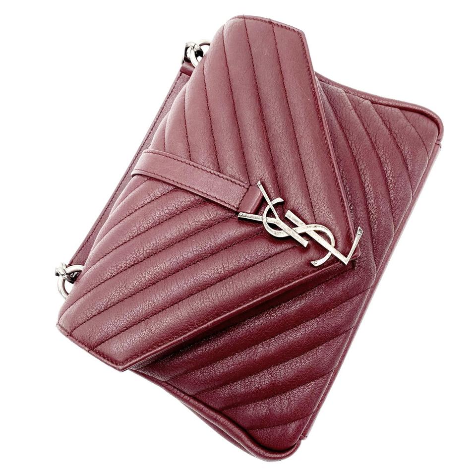 Saint Laurent Sheepskin Matelasse Chevron Monogram Medium College Amaranto Burgundy Leather Shoulder Bag