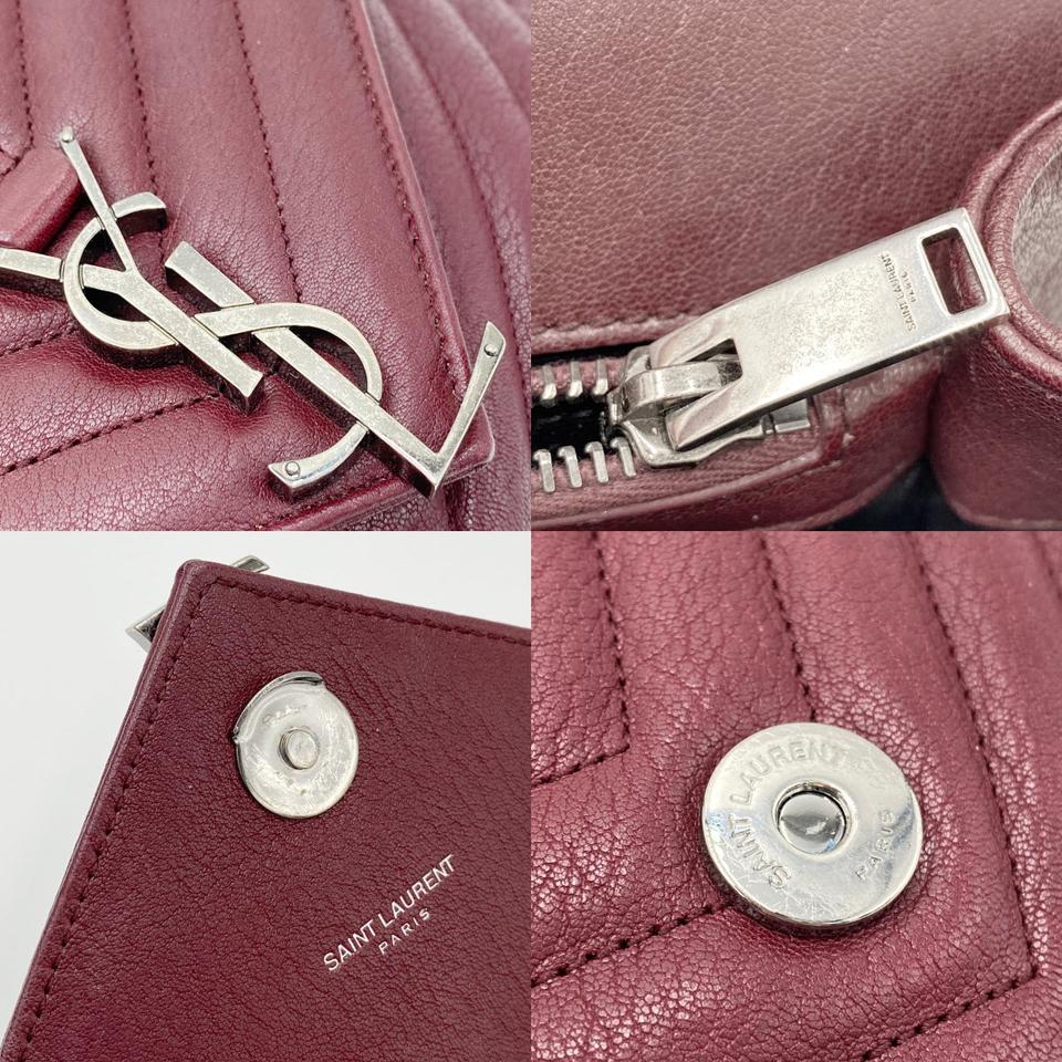 Saint Laurent Sheepskin Matelasse Chevron Monogram Medium College Amaranto Burgundy Leather Shoulder Bag