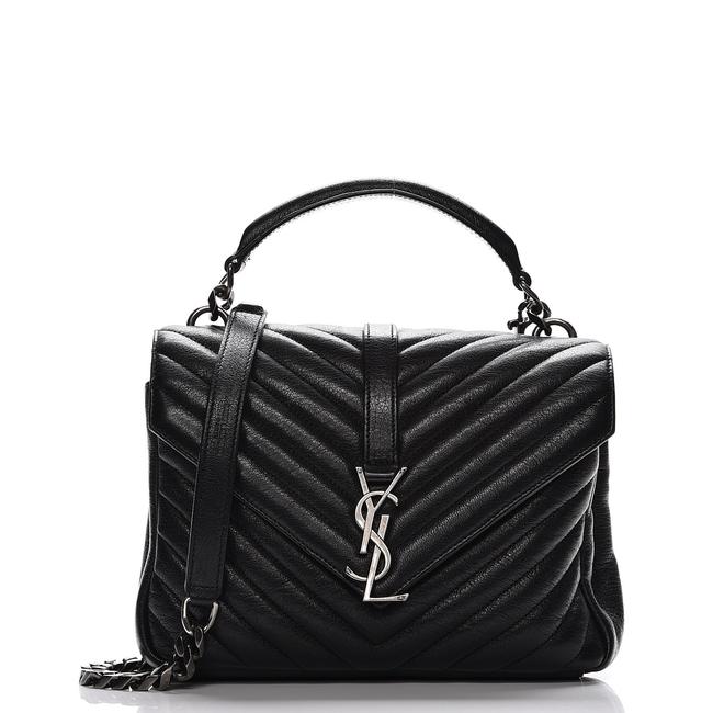 Saint Laurent Sheepskin Matelasse Chevron Monogram Medium College Black Leather Shoulder Bag