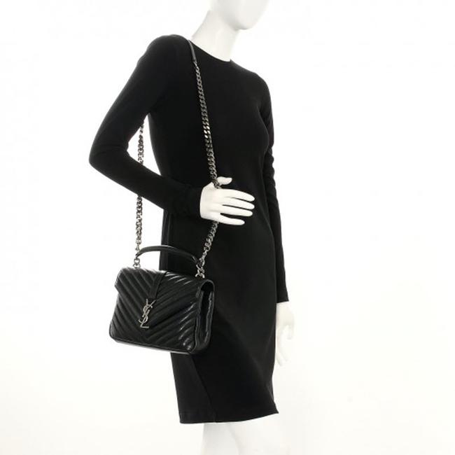 Saint Laurent Sheepskin Matelasse Chevron Monogram Medium College Black Leather Shoulder Bag