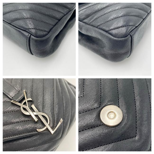 Saint Laurent Sheepskin Matelasse Chevron Monogram Medium College Black Leather Shoulder Bag