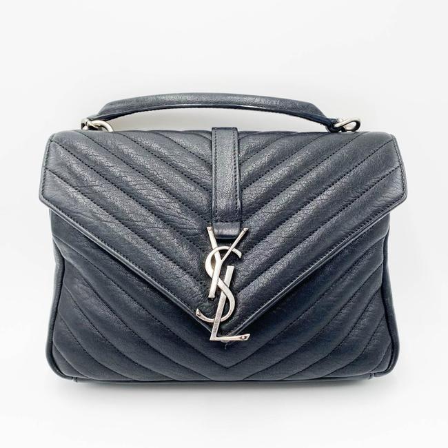 Saint Laurent Sheepskin Matelasse Chevron Monogram Medium College Black Leather Shoulder Bag