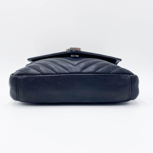 Saint Laurent Sheepskin Matelasse Chevron Monogram Medium College Black Leather Shoulder Bag