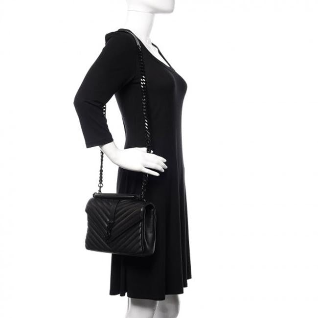 Saint Laurent Sheepskin Matelasse Chevron Monogram Medium College Noir Black Leather Shoulder Bag
