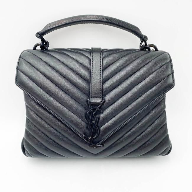 Saint Laurent Sheepskin Matelasse Chevron Monogram Medium College Noir Black Leather Shoulder Bag