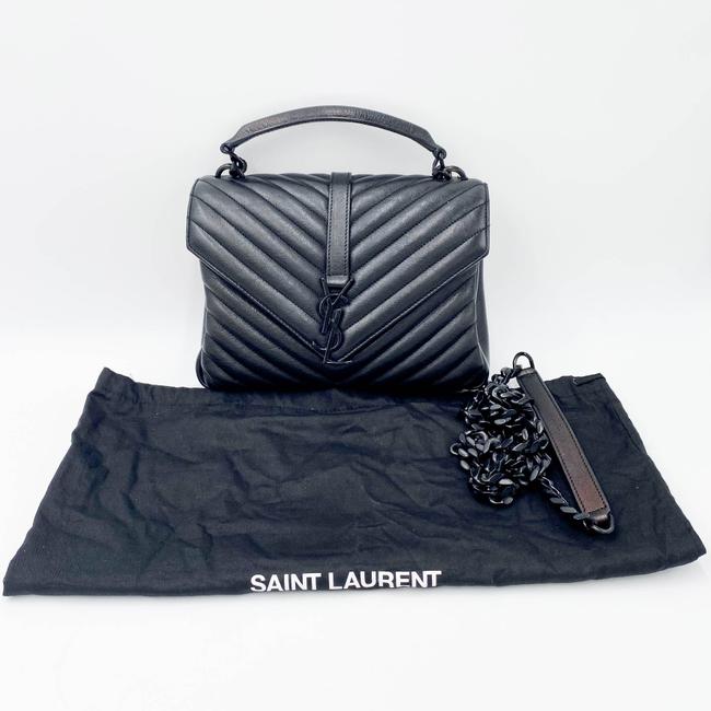 Saint Laurent Sheepskin Matelasse Chevron Monogram Medium College Noir Black Leather Shoulder Bag