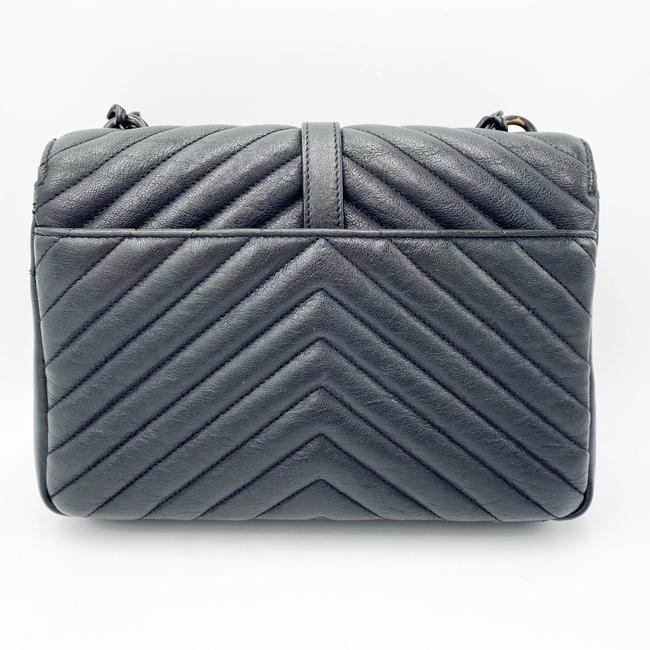Saint Laurent Sheepskin Matelasse Chevron Monogram Medium College Noir Black Leather Shoulder Bag