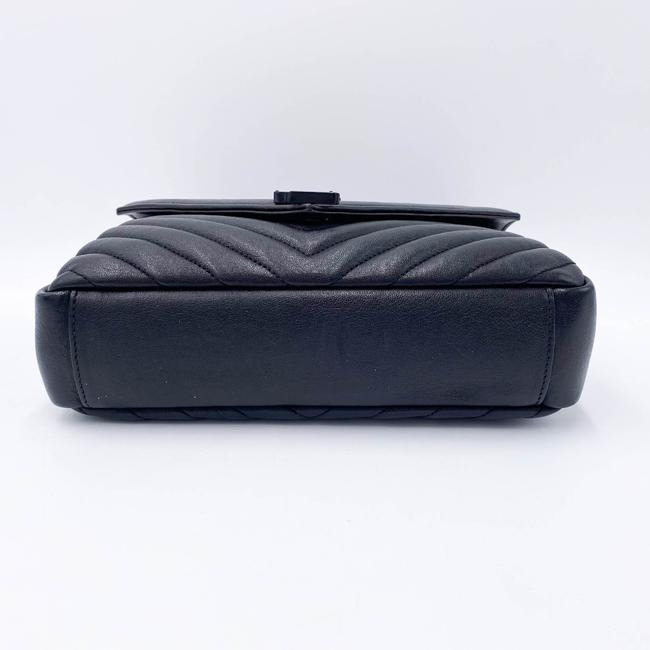 Saint Laurent Sheepskin Matelasse Chevron Monogram Medium College Noir Black Leather Shoulder Bag