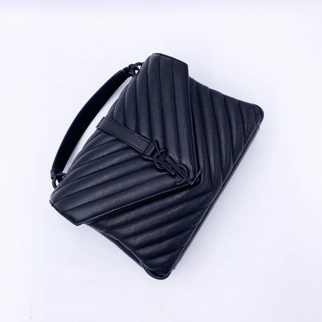 Saint Laurent Sheepskin Matelasse Chevron Monogram Medium College Noir Black Leather Shoulder Bag