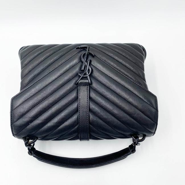 Saint Laurent Sheepskin Matelasse Chevron Monogram Medium College Noir Black Leather Shoulder Bag