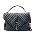 Saint Laurent Shw Matelasse Chevron Monogram Large College Satchel Black Sheepskin Leather Shoulder Bag