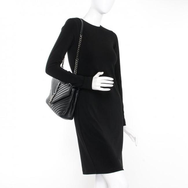 Saint Laurent Shw Matelasse Chevron Monogram Large College Satchel Black Sheepskin Leather Shoulder Bag
