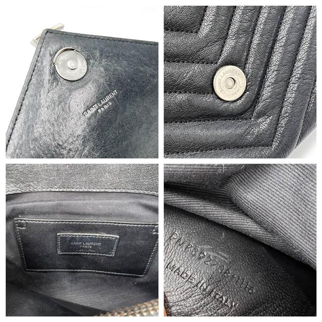 Saint Laurent Shw Matelasse Chevron Monogram Large College Satchel Black Sheepskin Leather Shoulder Bag