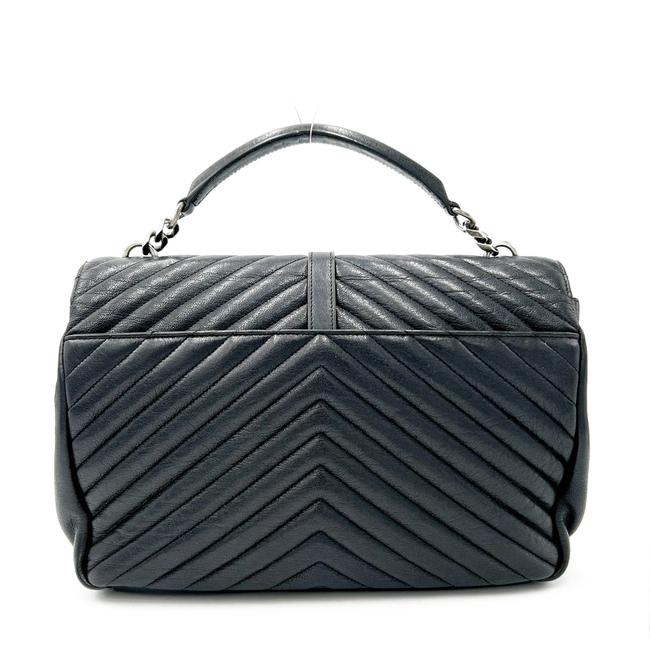 Saint Laurent Shw Matelasse Chevron Monogram Large College Satchel Black Sheepskin Leather Shoulder Bag