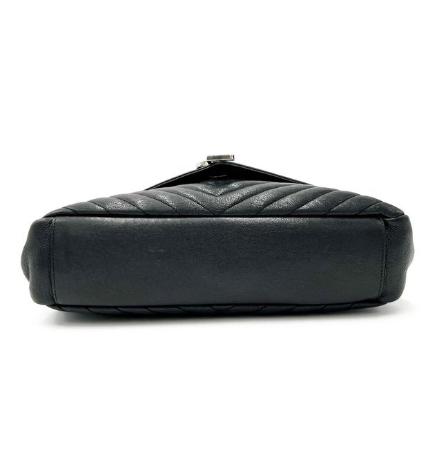 Saint Laurent Shw Matelasse Chevron Monogram Large College Satchel Black Sheepskin Leather Shoulder Bag