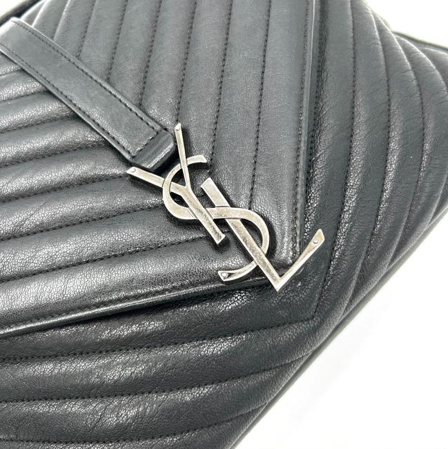 Saint Laurent Shw Matelasse Chevron Monogram Large College Satchel Black Sheepskin Leather Shoulder Bag