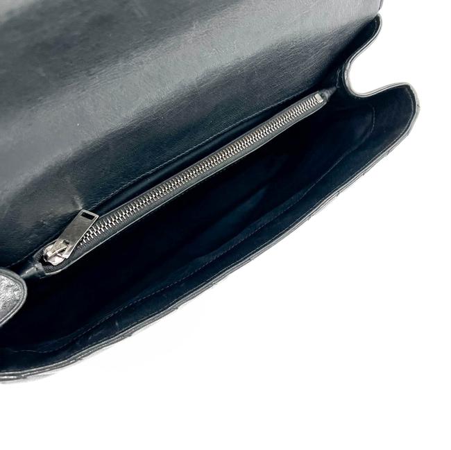 Saint Laurent Shw Matelasse Chevron Monogram Large College Satchel Black Sheepskin Leather Shoulder Bag