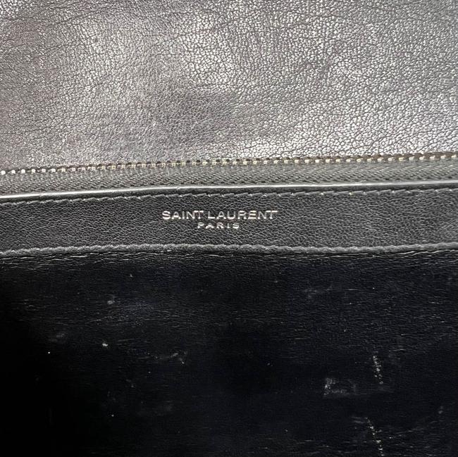 Saint Laurent Shw Matelasse Chevron Monogram Large College Satchel Black Sheepskin Leather Shoulder Bag