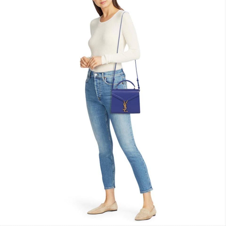 Saint Laurent Top Handle Cassandre Mini Blue Leather Cross Body Bag