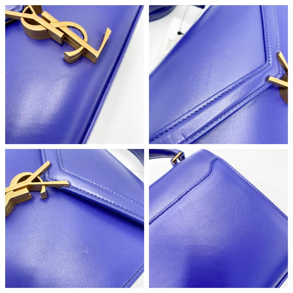 Saint Laurent Top Handle Cassandre Mini Blue Leather Cross Body Bag