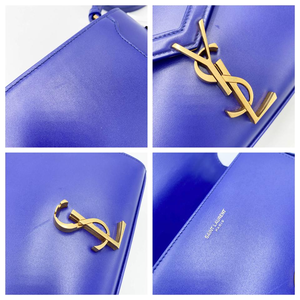 Saint Laurent Top Handle Cassandre Mini Blue Leather Cross Body Bag