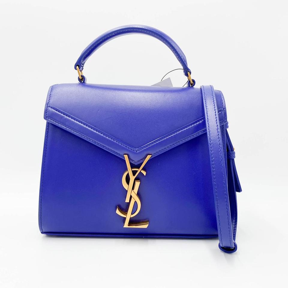 Saint Laurent Top Handle Cassandre Mini Blue Leather Cross Body Bag